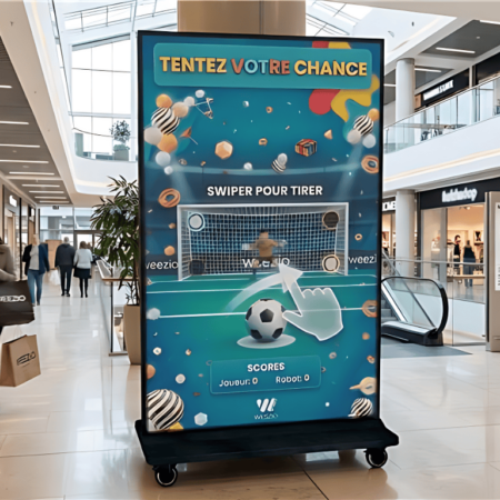 Animation en centre commercial avec borne de jeu interactive Weezio pour la Coupe du Monde